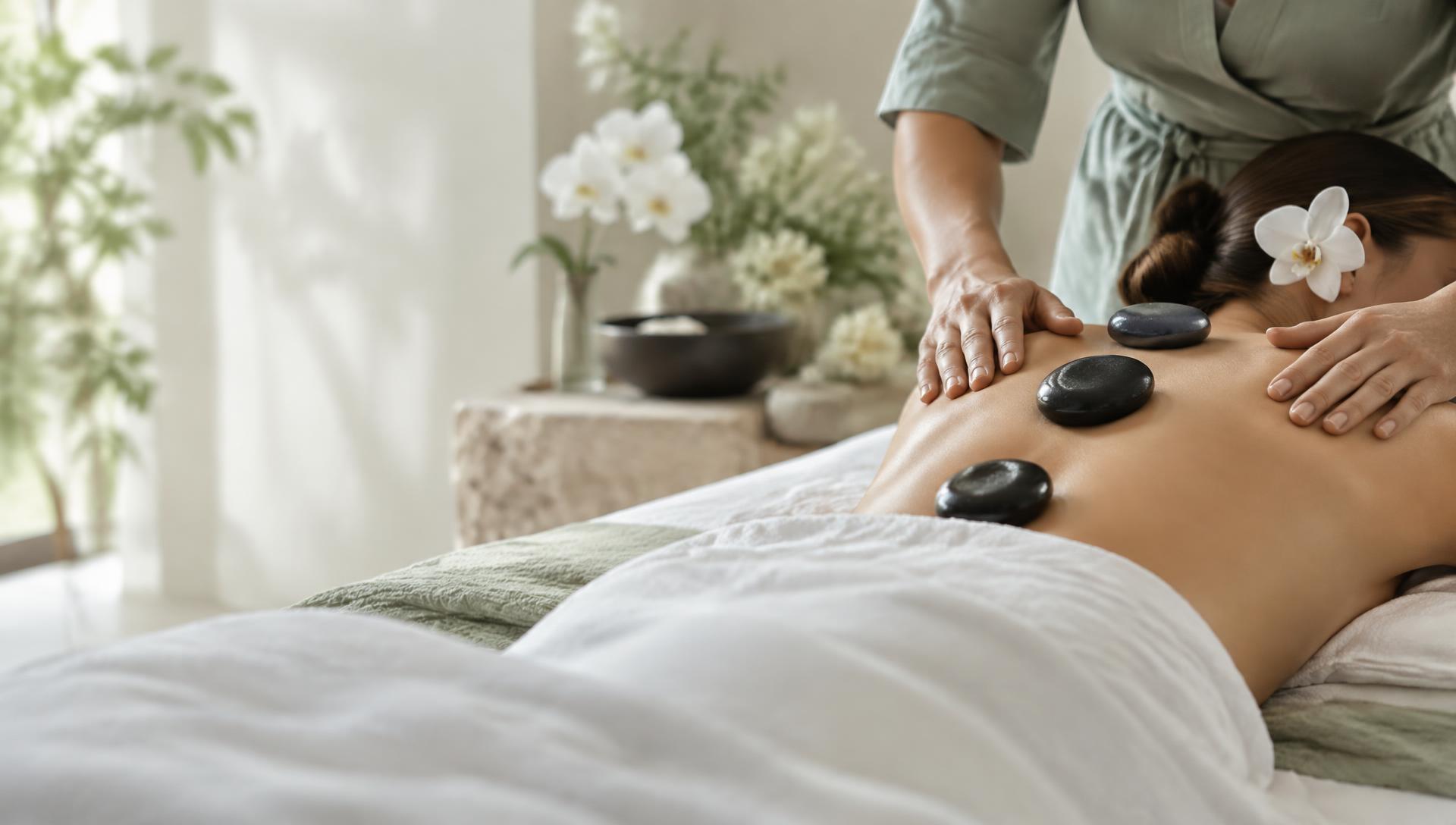 Relaxing hot stone massage with smooth basalt stones